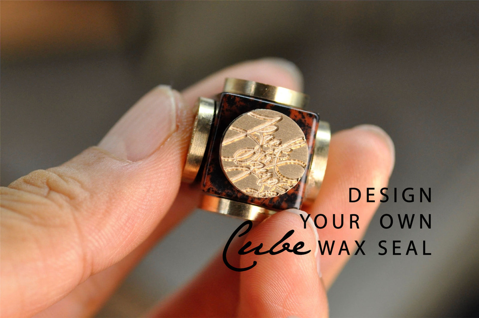 OOAK Design Your Own Cube Wax Seal | Mahopany Obsidian - Backtozero B20 - antique, antique inspired, bespoke, cube, Custom, customcube, Design Your Own, natural stone, newarrivals, Retro, stone
