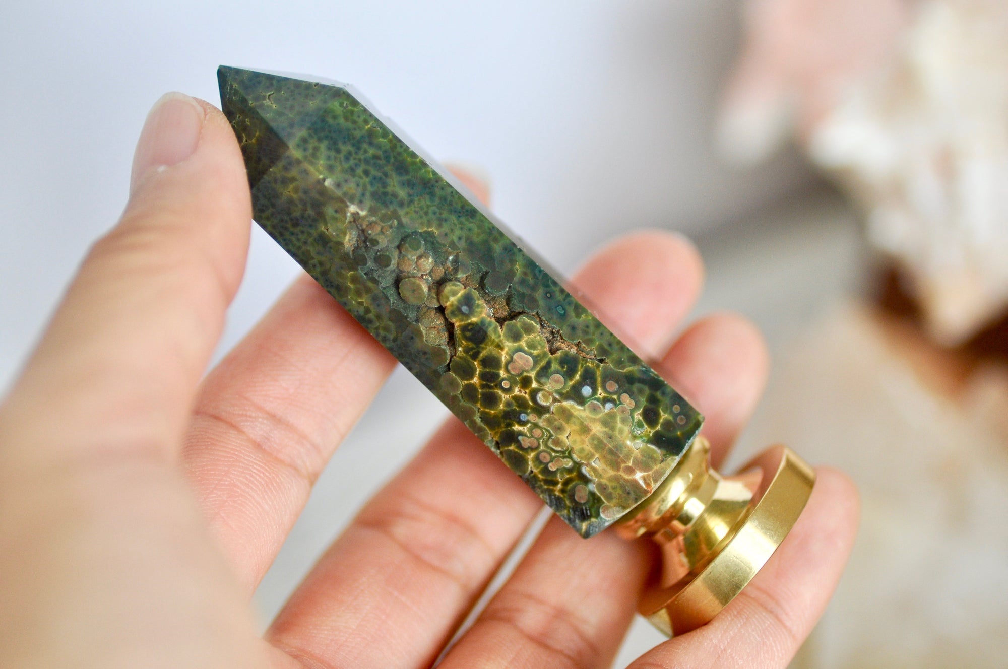 OOAK Ocean Jasper Point Tower Wax Seal Handle | II