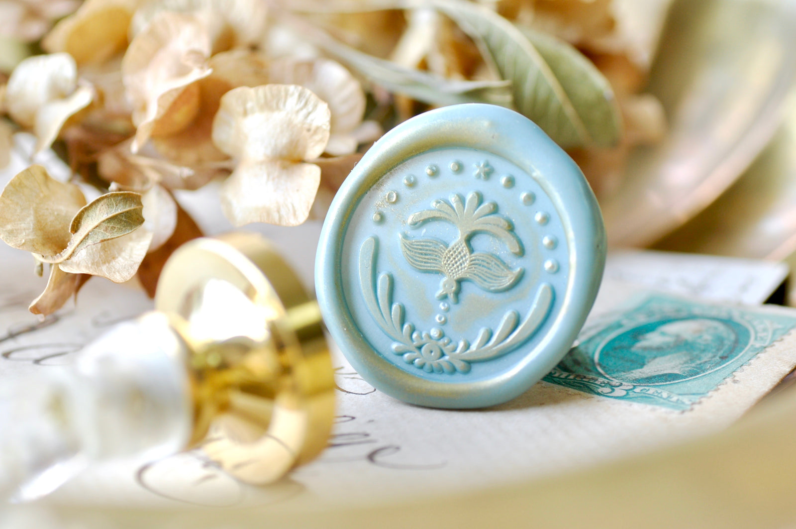 Mystic Vision Wax Seal Stamp Designed by Orla Bird - Backtozero B20 - Bird, Blue, collaboration, gold dust, gold metallic powder, gold powder, handleupgrade, Light Blue, newarrivals, orla, orla bird, Pastel Blue, Signature, signaturehandle, star