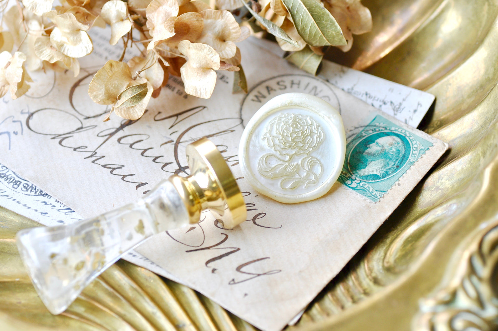 Rosa Obscura Wax Seal Stamp Designed by Orla Bird - Backtozero B20 - Bird, collaboration, Flower, gold dust, gold metallic powder, gold powder, hand, hand gesture, handgesture, handleupgrade, hands, ivory, newarrivals, orla, orla bird, rose, Signature, signaturehandle