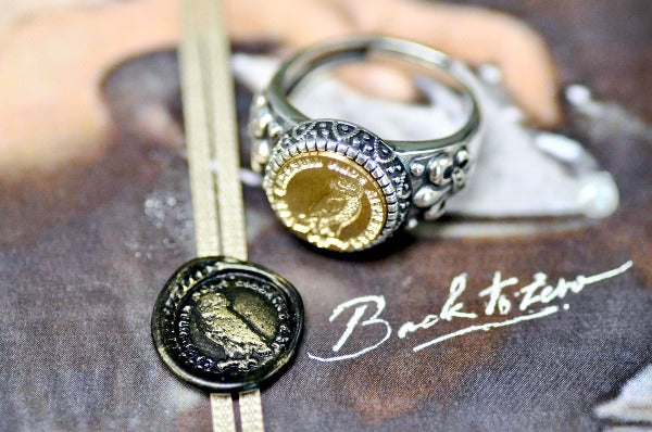 Owl Latin Motto Fleur De Lis Signet Ring - Backtozero B20 - 12f, 12mm, 12mm ring, 925 Silver, accessory, Fleur de Lis, freedom, him, Intaglio, Intaglio ring, jewelry, latin, latin motto, Message, ring, seal, seal ring, signet, size 10, size 11, size 8, size 9, wax seal, wax seal stamp, wisdom