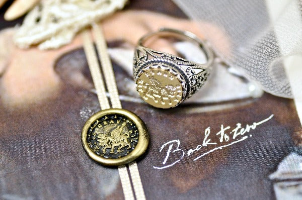 Winged Ox Latin Motto Lace Signet Ring - Backtozero B20 - 12l, 12mm, 12mm ring, 925 Silver, accessory, cox, dare, dream, her, Intaglio, Intaglio ring, jewelry, lace, latin motto, signet, size 10, size 7, size 8, size 9, wax seal, wax seal ring, wax seal stamp