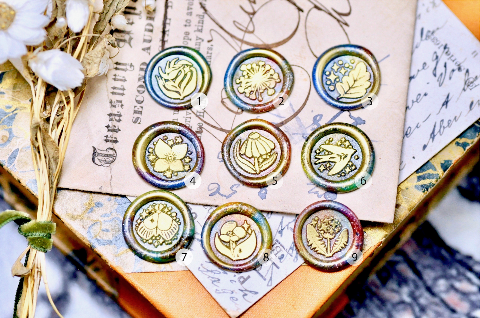 Build Your Woodland Mini Wheel Wax Seal Designed by Petra - Backtozero B20 - antique, antique inspired, bespoke, botanic, Botanical, brass, collaboration, Custom, Dandelion, fern, Flower, Leaf, moth, newarrivals, petra, petrawheel, Plant, plants, Retro, swallow, wheel, wheel wax seal, Woodland