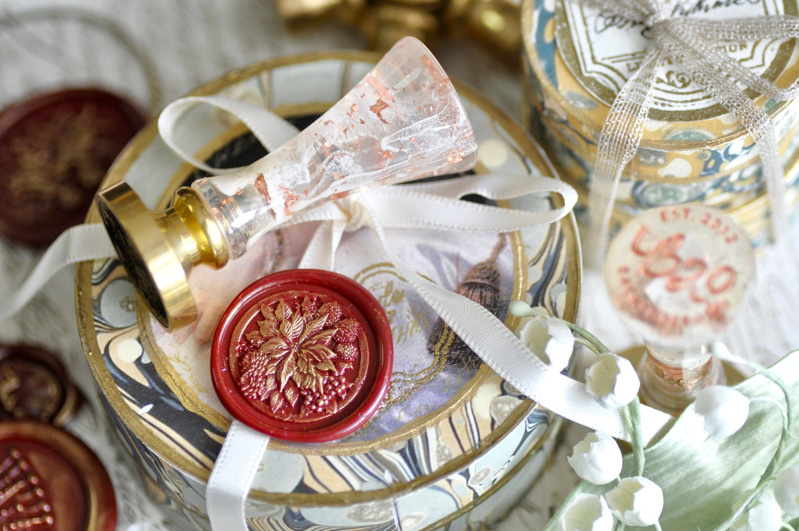 Pinecone and Poinsettia Emboss Wax Seal Stamp