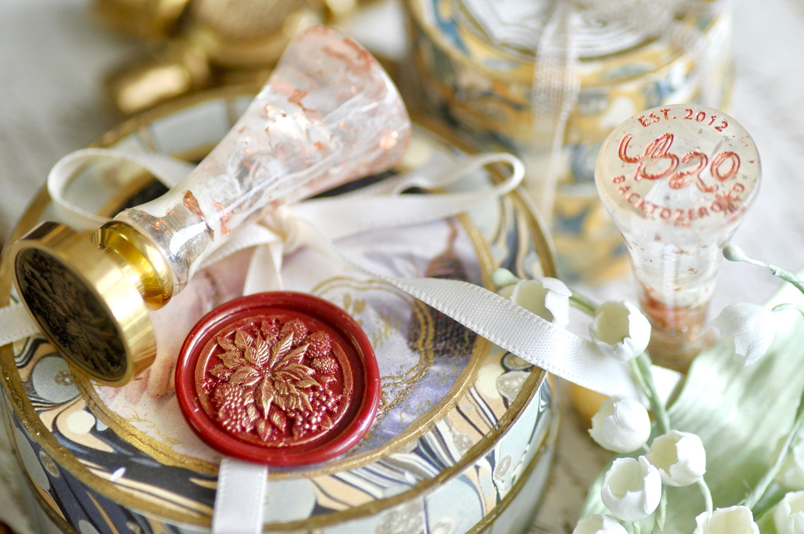 Pinecone and Poinsettia Emboss Wax Seal Stamp