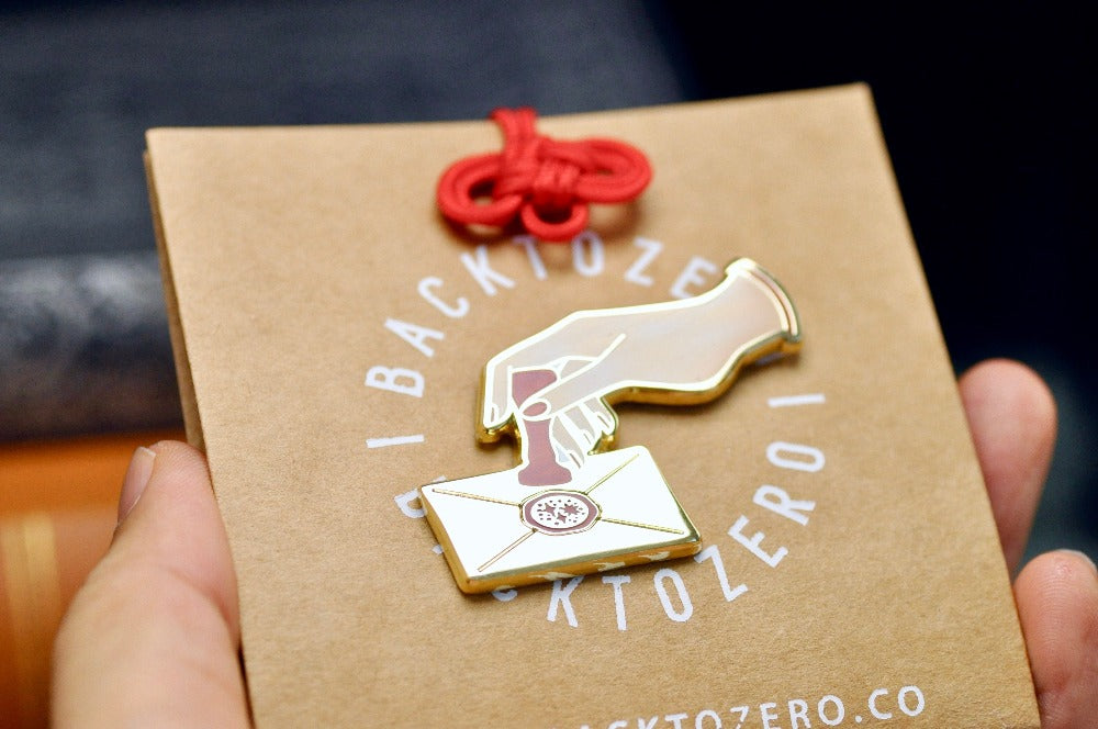 Hand Pressing Wax Seal Letter Enamel Pin | Gold
