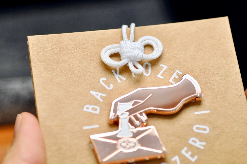 Hand Pressing Wax Seal Letter Enamel Pin | Rose Gold - Backtozero B20 - enamel, hand, hand gesture, hard enamel, hard enamel pin, her, lapel, Letter, Letters, love letter, mail, metal, metal pin, pin, press, rose gold, wax seal, White