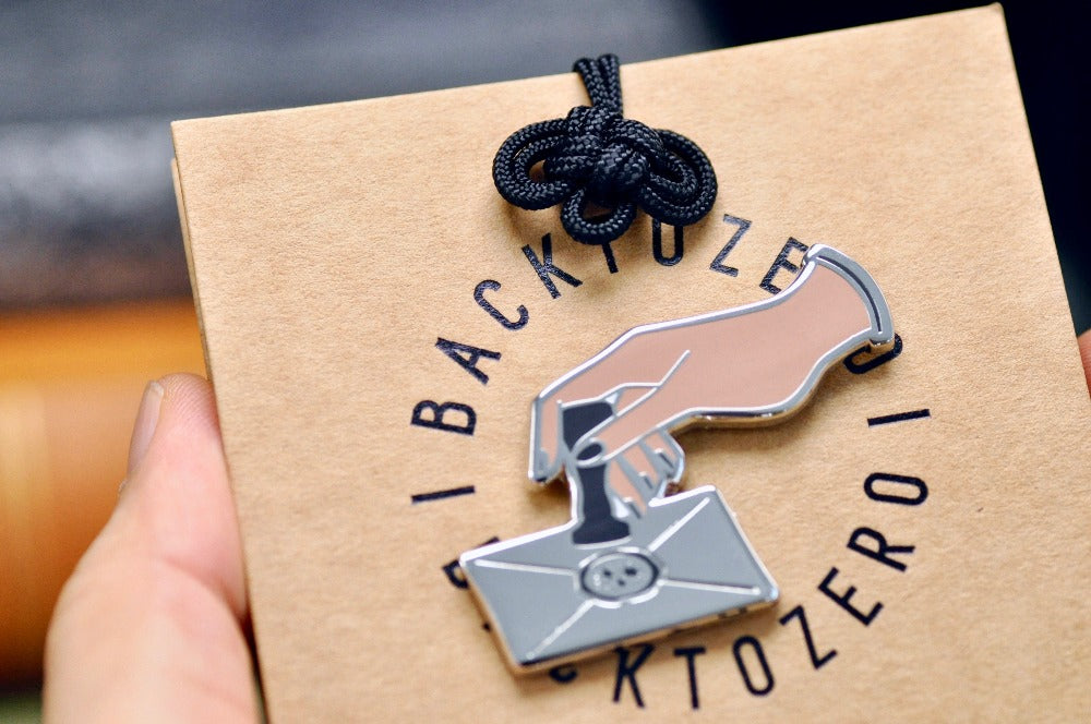 Hand Pressing Wax Seal Letter Enamel Pin | Silver - Backtozero B20 - Black, enamel, hand, hand gesture, hard enamel, hard enamel pin, her, lapel, Letter, Letters, love letter, mail, metal, metal pin, pin, press, Silver, wax seal