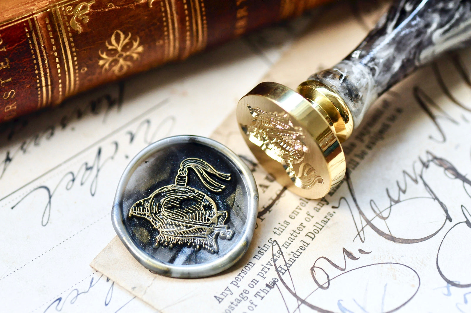 Falconry Hawk Wax Seal Stamp Designed by Jaime Montalvo - Backtozero B20 - Bird, blindfold, collaboration, handleupgrade, newarrivals, rekka, Retro, Signature, signaturehandle, tattoo