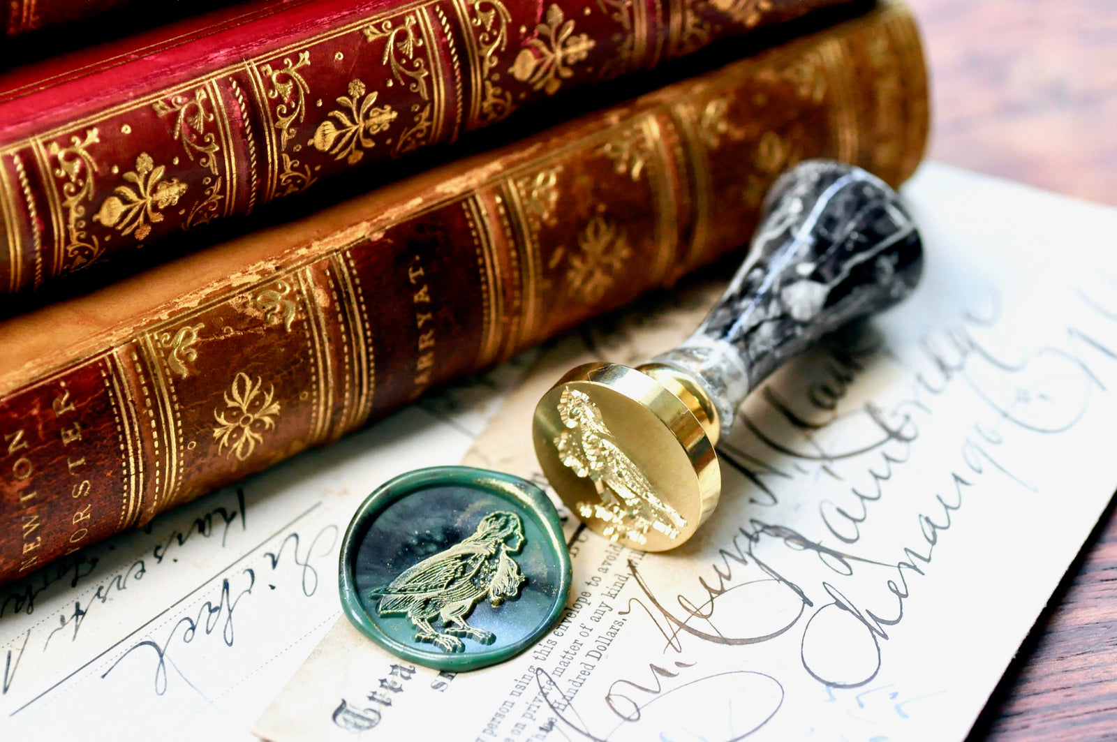 Harpy Outline Wax Seal Stamp Designed by Jaime Montalvo - Backtozero B20 - Animal, Bird, collaboration, faced bird, greek, half bird, half human, handleupgrade, Mythical Creatures, newarrivals, rekka, Retro, Signature, signaturehandle, tattoo