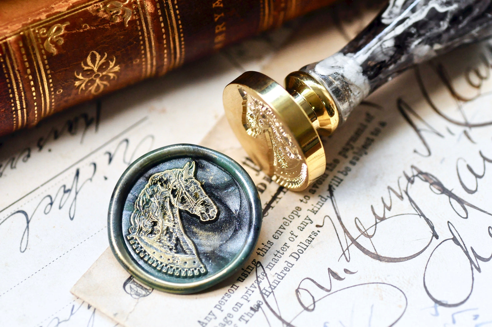Horse with Saddle Wax Seal Stamp Designed by Jaime Montalvo - Backtozero B20 - collaboration, handleupgrade, Horse, newarrivals, rekka, Retro, Signature, signaturehandle, tattoo