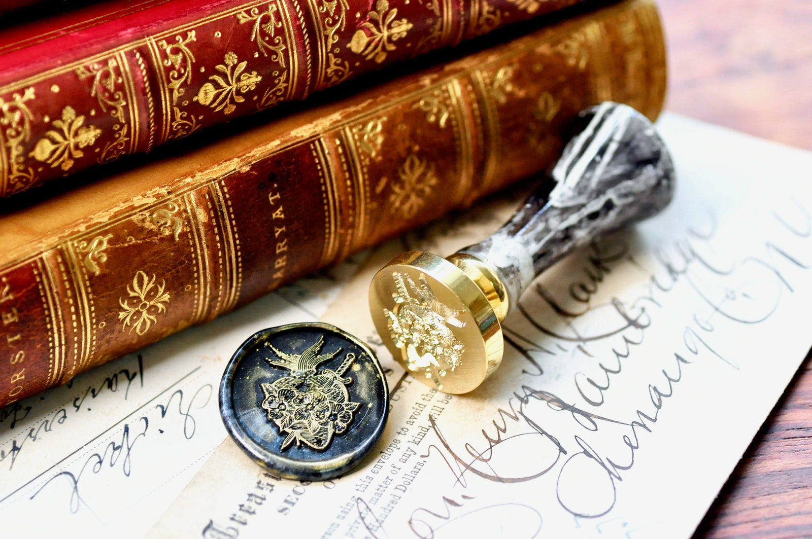 Sacred Heart Wax Seal Stamp Designed by Jaime Montalvo - Backtozero B20 - collaboration, Flower, flowers, handleupgrade, Heart, newarrivals, rekka, Retro, Signature, signaturehandle, sword, tattoo