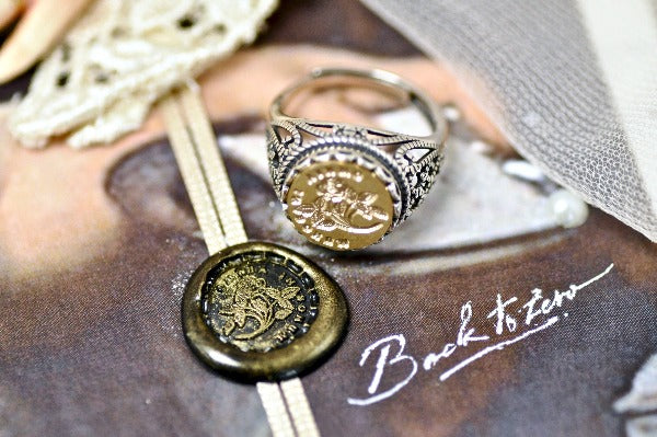 Rose Latin Motto Lace Signet Ring - Backtozero B20 - 12l, 12mm, 12mm ring, 925 Silver, accessory, Flower, her, Intaglio, Intaglio ring, jewelry, lace, latin motto, life, positivity, signet, size 10, size 7, size 8, size 9, time, wax seal, wax seal ring, wax seal stamp