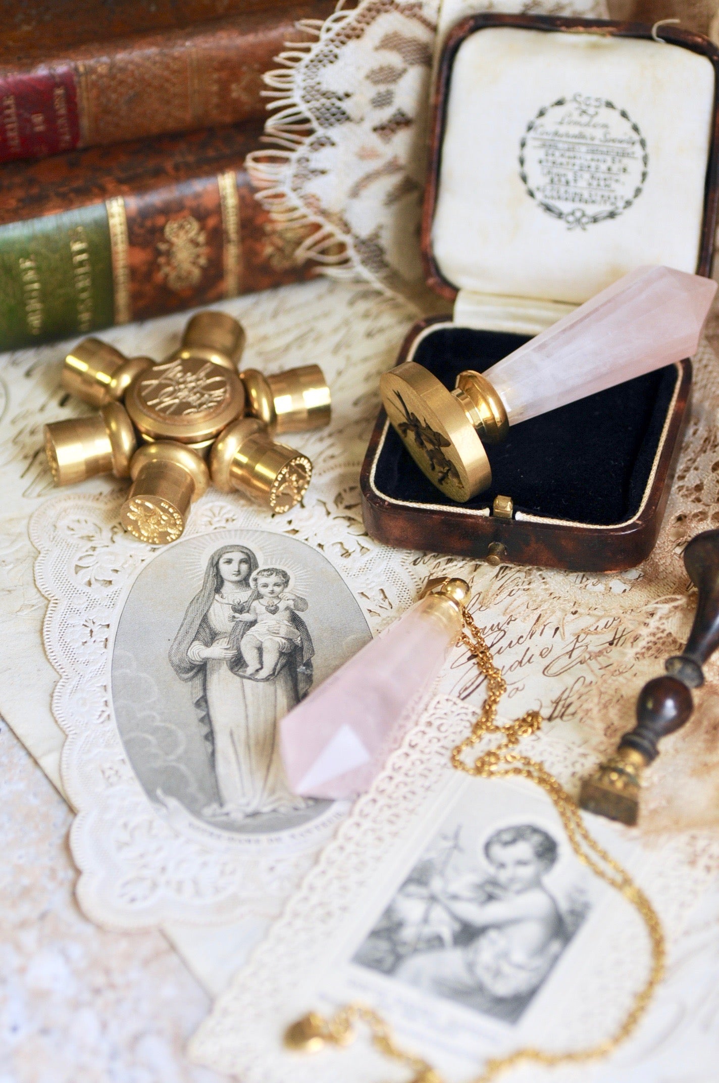 OOAK Rose Quartz Dual-Purpose Wax Seal Handle Pendant Necklace