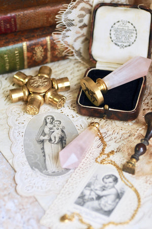 OOAK Rose Quartz Dual-Purpose Wax Seal Handle Pendant Necklace