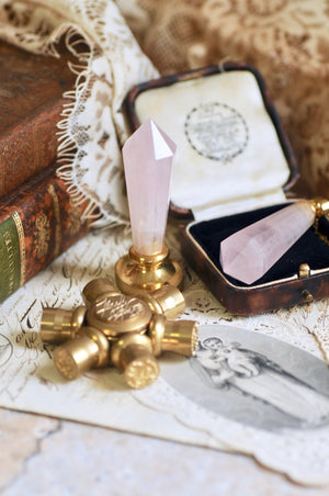 OOAK Rose Quartz Dual-Purpose Wax Seal Handle Pendant Necklace