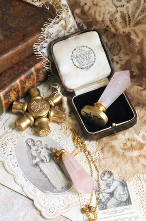 OOAK Rose Quartz Dual-Purpose Wax Seal Handle Pendant Necklace