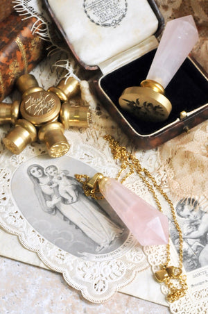 OOAK Rose Quartz Dual-Purpose Wax Seal Handle Pendant Necklace