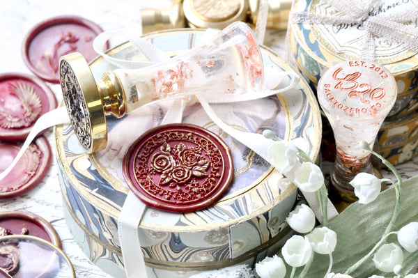 Roses Flower Round Frame 3D Emboss Wax Seal Stamp | Backtozero B20