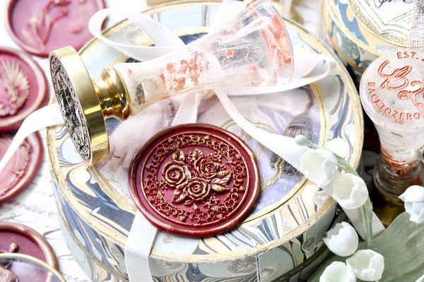 Roses Flower Round Frame 3D Emboss Wax Seal Stamp | Backtozero B20