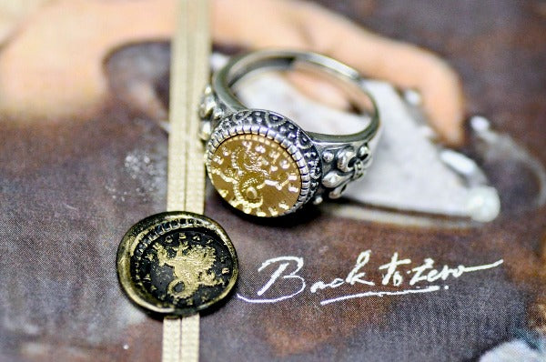 Sea Lion Latin Motto Fleur De Lis Signet Ring - Backtozero B20 - 12f, 12mm, 12mm ring, 925 Silver, accessory, Fleur de Lis, Heraldic, him, Intaglio, Intaglio ring, jewelry, latin, latin motto, Message, Mythical Creatures, ring, seal, seal ring, shine, signet, size 10, size 11, size 8, size 9, wax seal, wax seal stamp