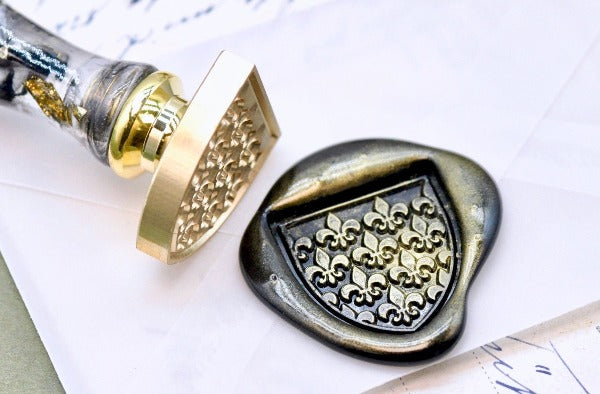Heraldic Pattern Shield Wax Seal Stamp | Fleur de Lis - Backtozero B20 - Heraldic, heraldry, pattern, shield, Signature, signaturehandle