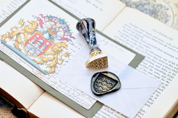 Heraldic Pattern Shield Wax Seal Stamp | Fleur de Lis - Backtozero B20 - Heraldic, heraldry, pattern, shield, Signature, signaturehandle