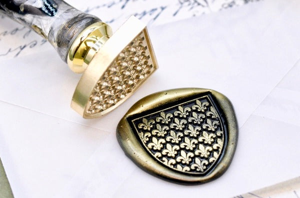 Heraldic Pattern Shield Wax Seal Stamp | Fleur de Lis S - Backtozero B20 - Heraldic, heraldry, pattern, shield, Signature, signaturehandle
