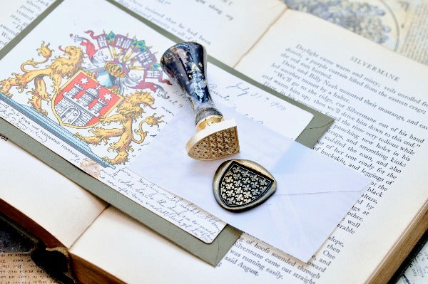 Heraldic Pattern Shield Wax Seal Stamp | Fleur de Lis S - Backtozero B20 - Heraldic, heraldry, pattern, shield, Signature, signaturehandle