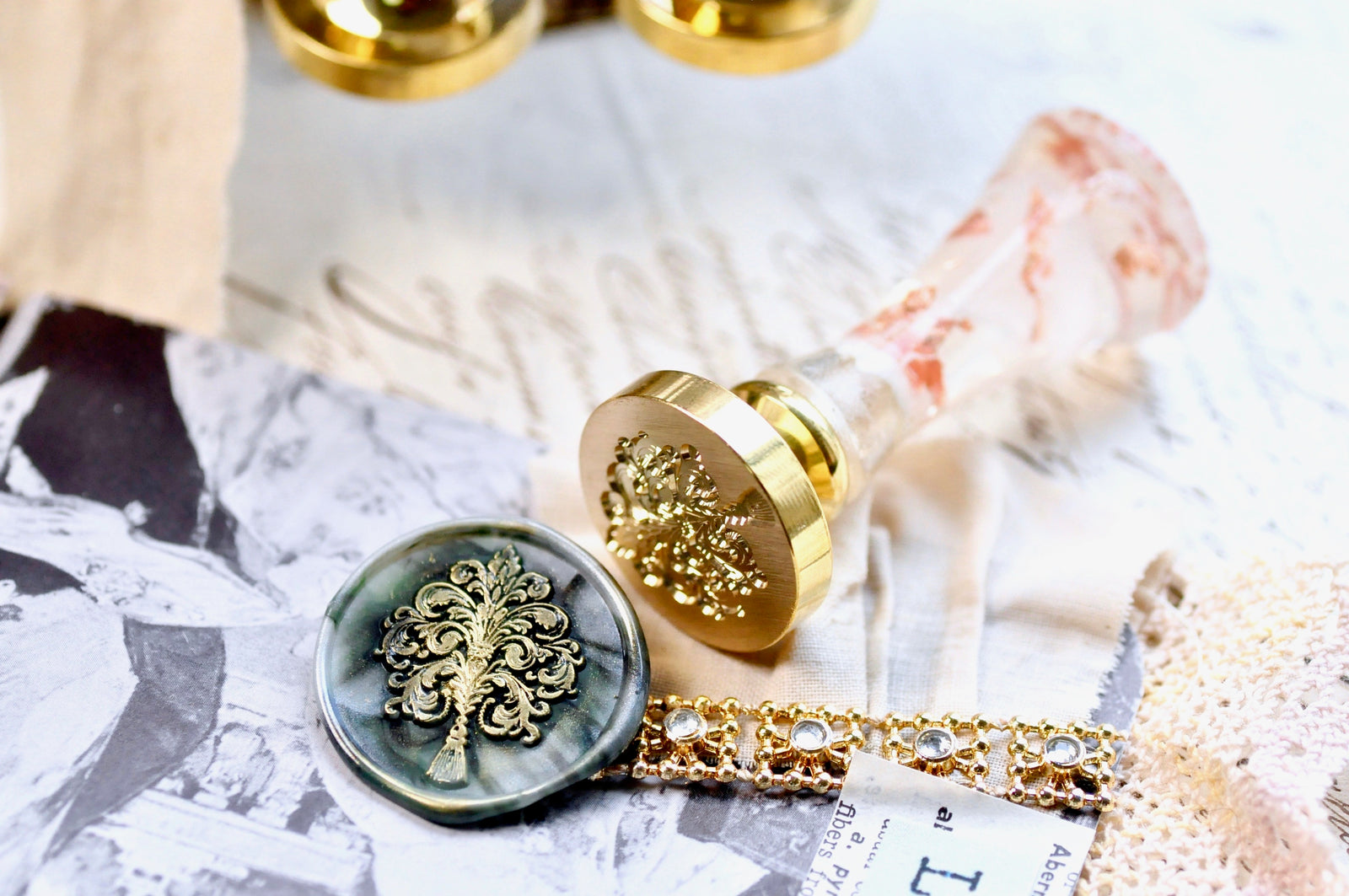 Fleur de Lis Flourish Iris & Tassel Wax Seal Stamp | III - Backtozero B20 - Deco, Decorative, fleur, Fleur de Lis, floral, flourish, Flower, handleupgrade, iris, newarrivals, Retro, Signature, signaturehandle, tassel, Victorian