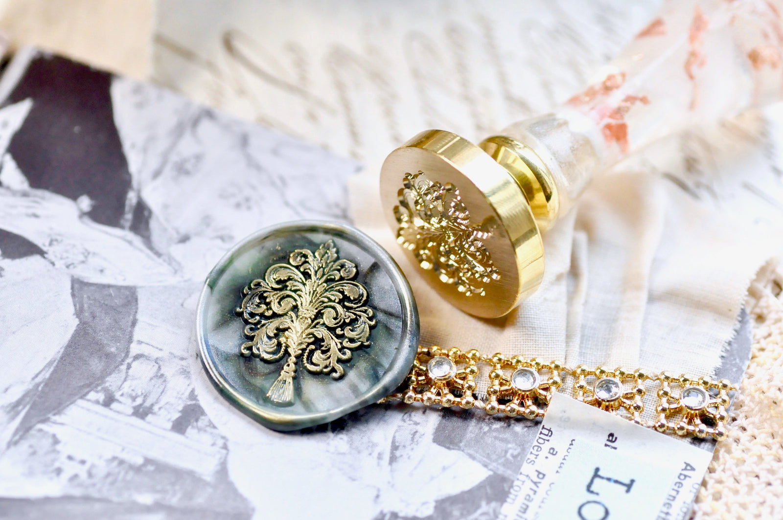 Fleur de Lis Flourish Iris & Tassel Wax Seal Stamp | III - Backtozero B20 - Deco, Decorative, fleur, Fleur de Lis, floral, flourish, Flower, handleupgrade, iris, newarrivals, Retro, Signature, signaturehandle, tassel, Victorian