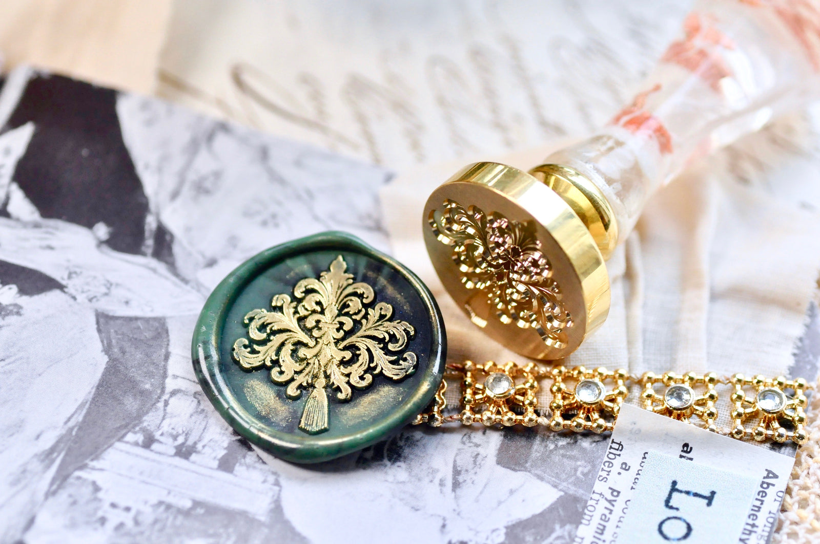 Fleur de Lis Flourish Iris & Tassel Wax Seal Stamp | IV - Backtozero B20 - Deco, Decorative, fleur, Fleur de Lis, floral, flourish, Flower, handleupgrade, iris, newarrivals, Retro, Signature, signaturehandle, tassel, Victorian