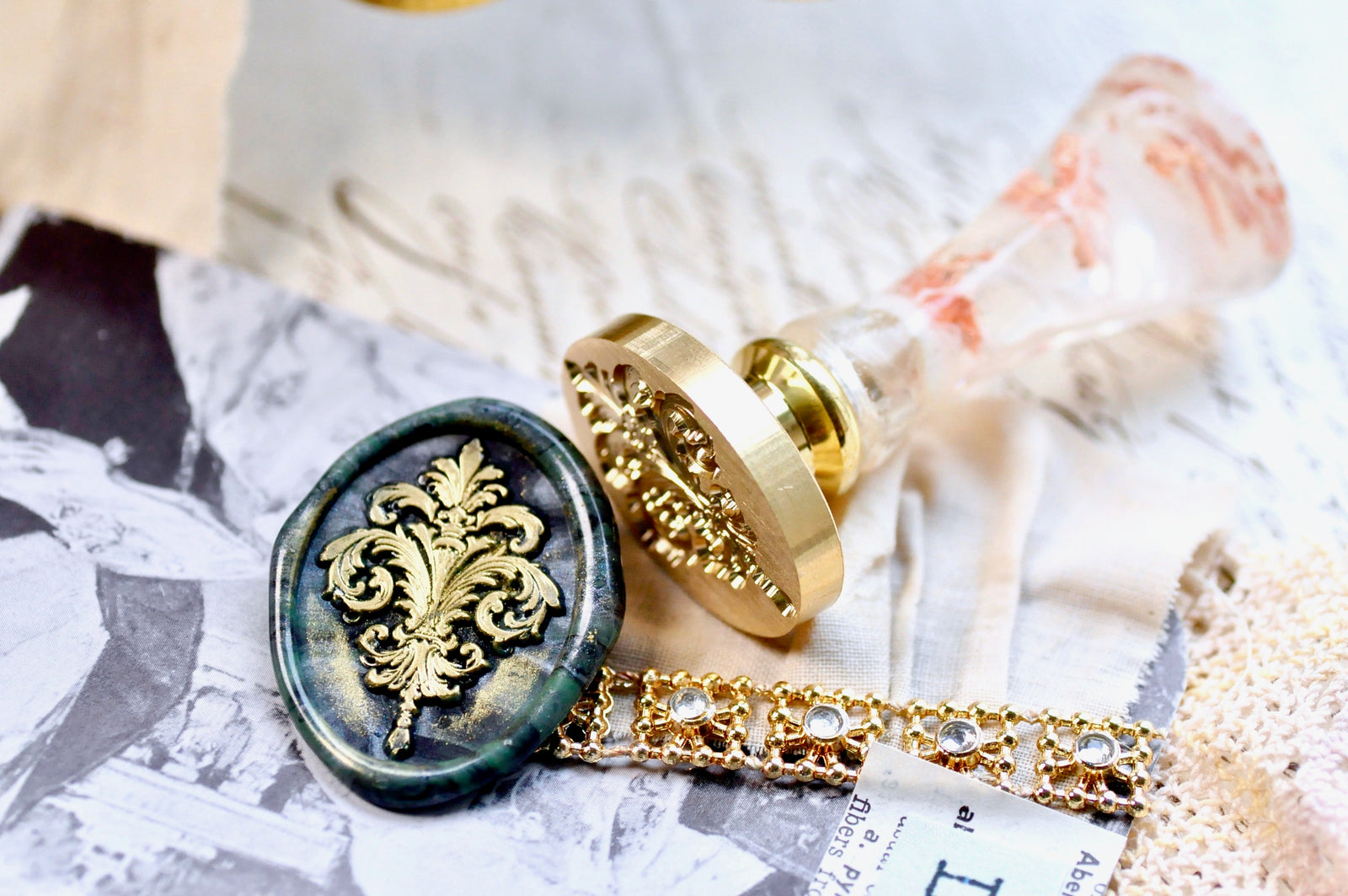 Fleur de Lis Flourish Iris & Tassel Wax Seal Stamp | II - Backtozero B20 - Deco, Decorative, fleur, Fleur de Lis, floral, flourish, Flower, handleupgrade, iris, newarrivals, oval, Retro, Signature, signaturehandle, tassel, Victorian