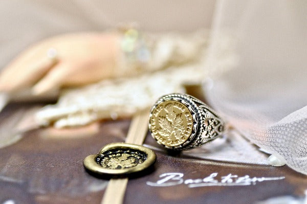 Thistle Latin Motto Lace Signet Ring - Backtozero B20 - 12l, 12mm, 12mm ring, 925 Silver, accessory, Flower, her, Intaglio, Intaglio ring, jewelry, lace, latin motto, signet, size 10, size 7, size 8, size 9, strength, wax seal, wax seal ring, wax seal stamp