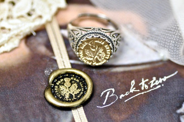 Thistle Latin Motto Lace Signet Ring - Backtozero B20 - 12l, 12mm, 12mm ring, 925 Silver, accessory, Flower, her, Intaglio, Intaglio ring, jewelry, lace, latin motto, signet, size 10, size 7, size 8, size 9, strength, wax seal, wax seal ring, wax seal stamp