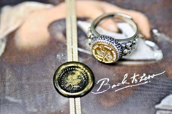 Thistle Latin Motto Fleur De Lis Signet Ring - Backtozero B20 - 12f, 12mm, 12mm ring, 925 Silver, accessory, Fleur de Lis, Flower, him, Intaglio, Intaglio ring, jewelry, latin, latin motto, Message, ring, seal, seal ring, signet, size 10, size 11, size 8, size 9, strength, wax seal, wax seal stamp
