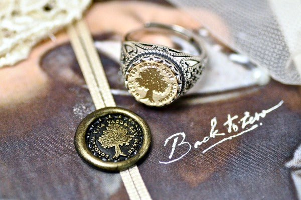 Tree Latin Motto Lace Signet Ring - Backtozero B20 - 12l, 12mm, 12mm ring, 925 Silver, accessory, fear, free, good life, her, Intaglio, Intaglio ring, jewelry, lace, latin motto, signet, size 10, size 7, size 8, size 9, strength, wax seal, wax seal ring, wax seal stamp