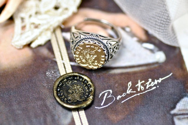 Unicorn Latin Motto Lace Signet Ring - Backtozero B20 - 12l, 12mm, 12mm ring, 925 Silver, accessory, authentic, her, Intaglio, Intaglio ring, jewelry, lace, latin motto, motivation, signet, size 10, size 7, size 8, size 9, strength, wax seal, wax seal ring, wax seal stamp