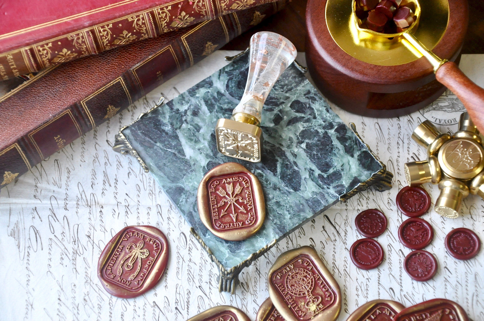 OOAK Vintage Inspired Marble Wax Sealing Base | Verde Alpi