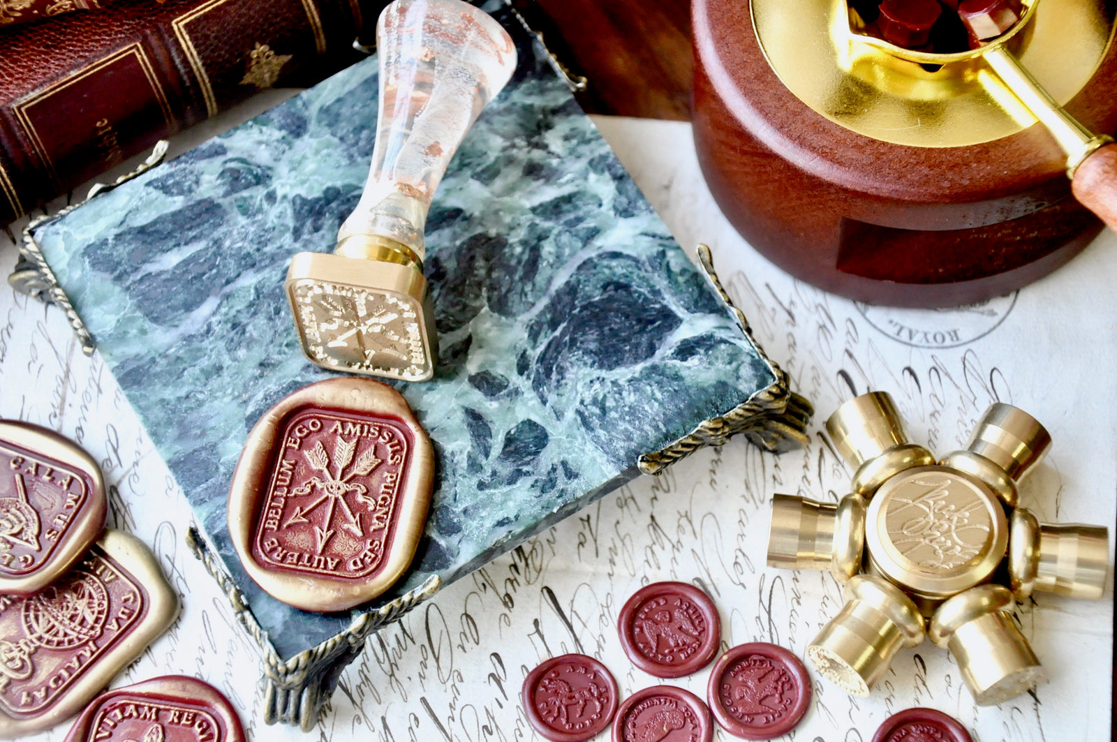 OOAK Vintage Inspired Marble Wax Sealing Base | Verde Alpi