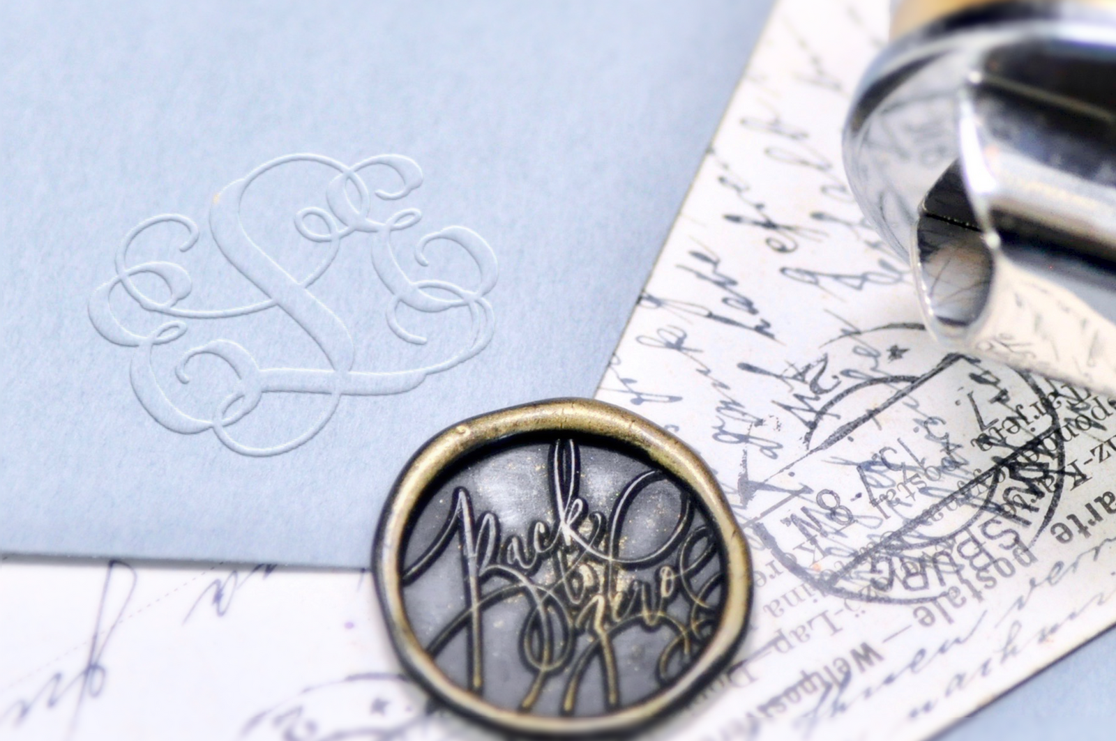 Vine Triple Initials Monogram Embosser - Backtozero B20 - 3 initials, Embosser, embosser3initials, Monogram, monogram embosser, Wedding