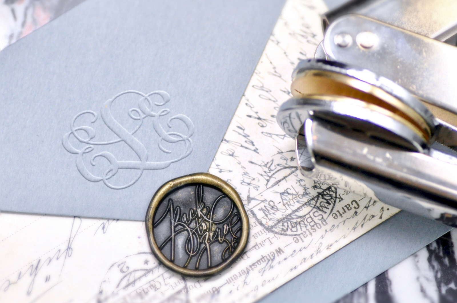 Vine Triple Initials Monogram Embosser - Backtozero B20 - 3 initials, Embosser, embosser3initials, Monogram, monogram embosser, Wedding