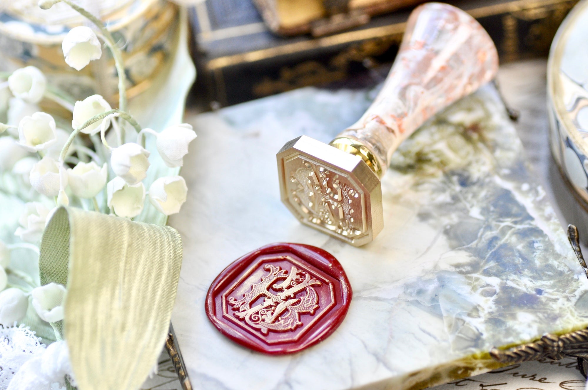 Double Initials Retro Monogram Wax Seal Stamp