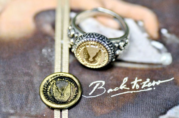 Wings Latin Motto Fleur De Lis Signet Ring - Backtozero B20 - 12f, 12mm, 12mm ring, 925 Silver, accessory, Fleur de Lis, him, Intaglio, Intaglio ring, jewelry, latin, latin motto, Message, protection, ring, seal, seal ring, secure, signet, size 10, size 11, size 8, size 9, wax seal, wax seal stamp