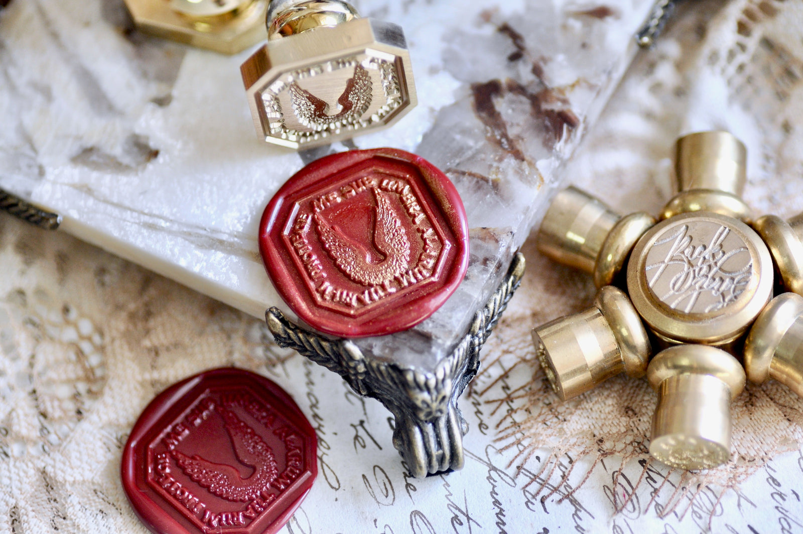 Wings Latin Motto Wax Seal Stamp | Protection | O