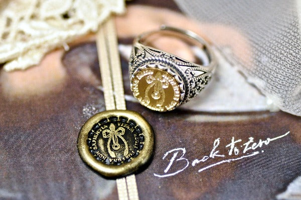 Wishbone Latin Motto Lace Signet Ring - Backtozero B20 - 12l, 12mm, 12mm ring, 925 Silver, accessory, fortune, her, Intaglio, Intaglio ring, jewelry, lace, latin motto, luck, signet, size 10, size 7, size 8, size 9, wax seal, wax seal ring, wax seal stamp