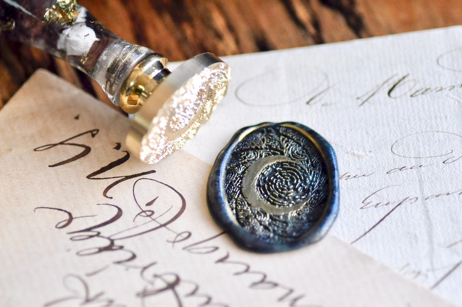 Moon Star Wax Seal Stamp Designed by Wood - Backtozero B20 - cloud, collaboration, handleupgrade, moon, newarrivals, oval, Signature, signaturehandle, Starlight, tattoo, tattoowood, texture