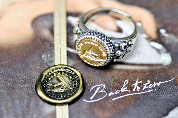 Writing Hand Latin Motto Fleur De Lis Signet Ring - Backtozero B20 - 12f, 12mm, 12mm ring, 925 Silver, accessory, Fleur de Lis, him, Intaglio, Intaglio ring, jewelry, knowledge, latin, latin motto, Message, ring, seal, seal ring, signet, size 10, size 11, size 8, size 9, wax seal, wax seal stamp