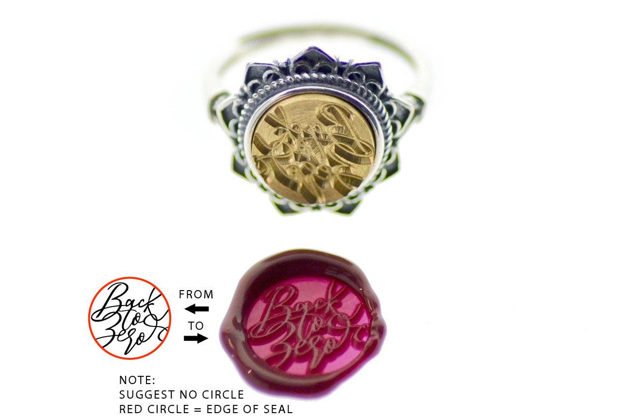Design your own 10mm Floral Signet Ring - Backtozero B20 - 10fl, 10mm, 10mm ring, accessory, bespoke, Custom, custom ring, customsignet, Design Your Own, floral, Flower, her, jewelry, ring, seal, seal ring, signet ring, size 5, size 6, size 7, size 8, wax seal, wax seal stamp, wreath