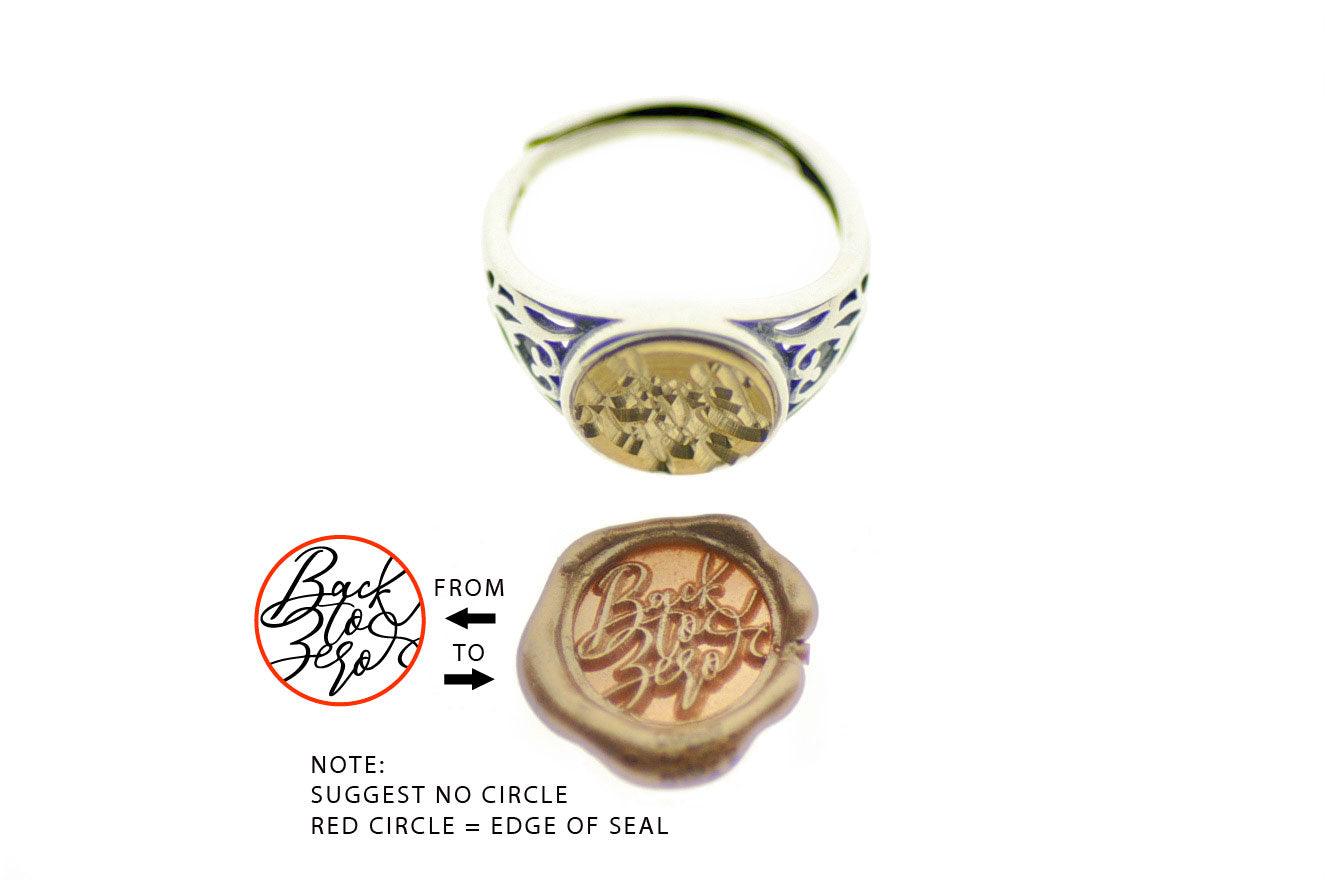 Design your Own 10mm Filigree Signet Ring - Backtozero B20 - 10f, 10mm, 10mm ring, accessory, bespoke, Custom, custom ring, customsignet, Design Your Own, Filigree, her, jewelry, ring, seal, seal ring, signet ring, size 5, size 6, size 7, size 8, wax seal, wax seal ring, wax seal stamp